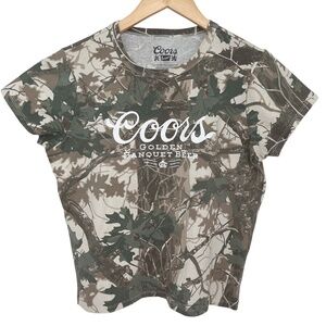 NWOT Coors Golden Banquet Beer Camo Print Cap Sleeve T-Shirt Women's Large